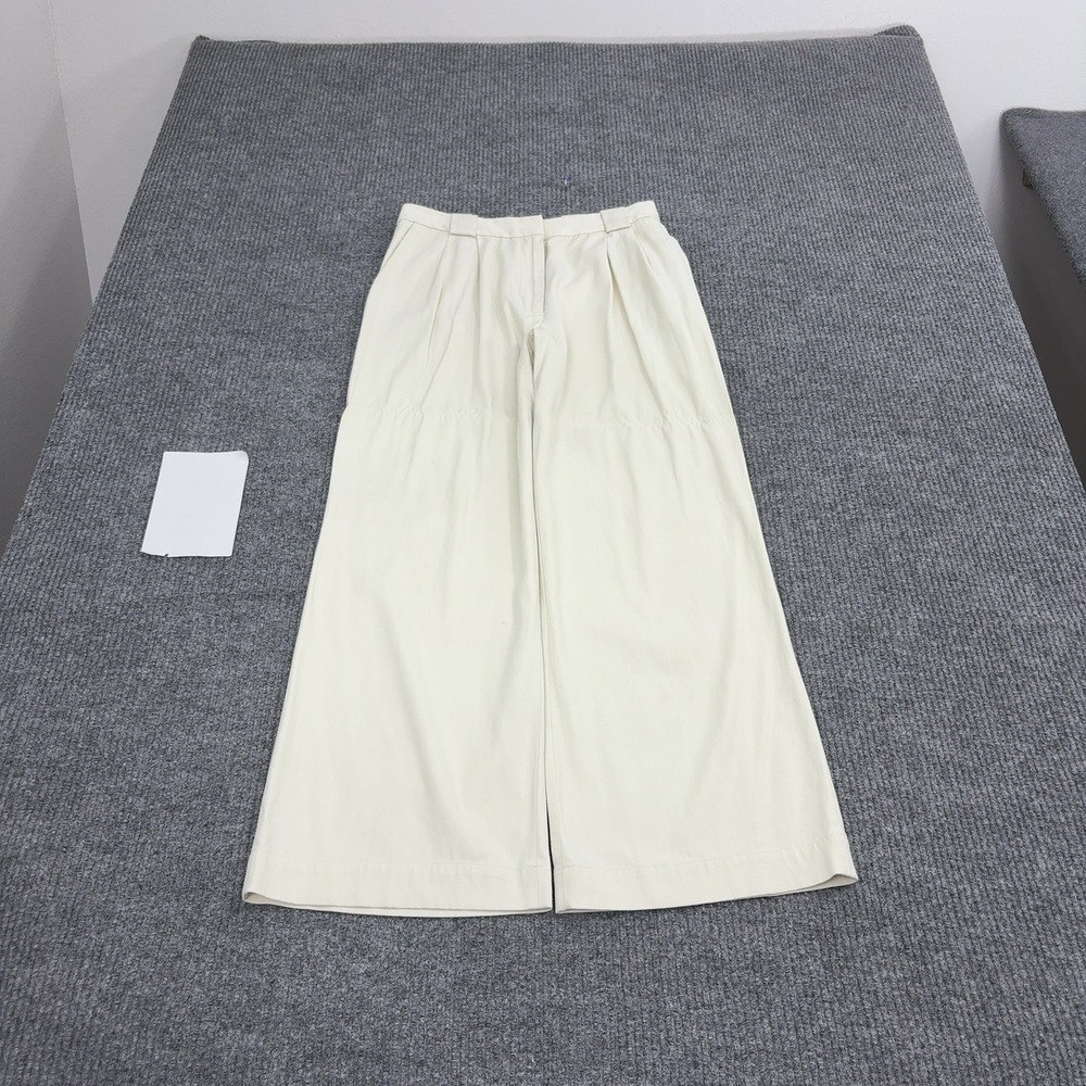 & Other Stories Pants Womens 4 Cream Acetate Cotton Pleated Wide Leg Minimalist
